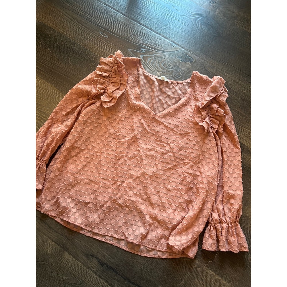 Blu Pepper‎ Ruffle Blouse Textured Dot Long Sleeve Top Small